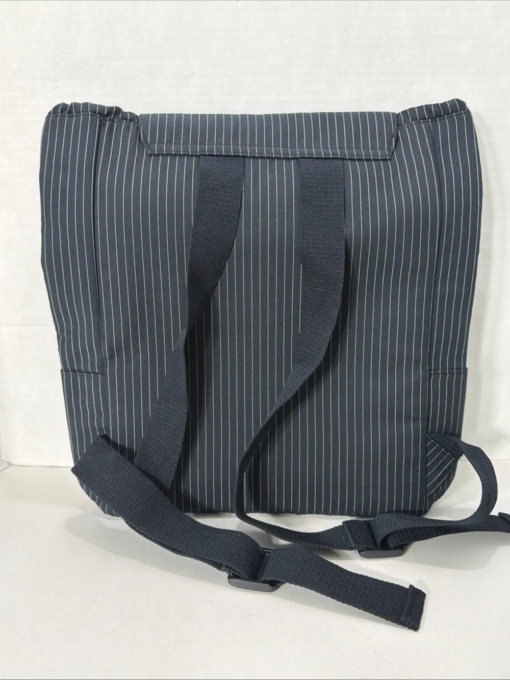 Jean Paul Gaultier Parfums PINSTRIPE BACKPACK Black NYLON INTERIOR Logo Bag NWOT